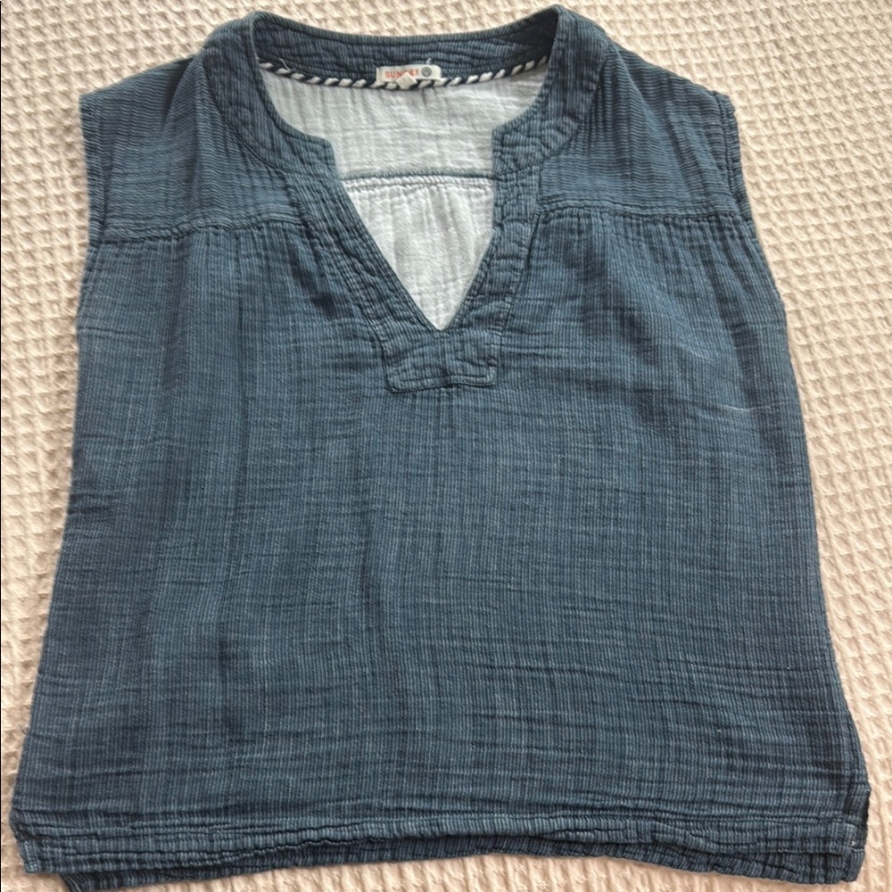 Sundry Blue Mandarin Collar Blouse